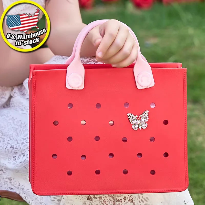 USA Stock Modern EVA DIY Decor Tote Bag with Punch Holes for Women Daily Carry Fashion Charm Style Clog Charm Handbags