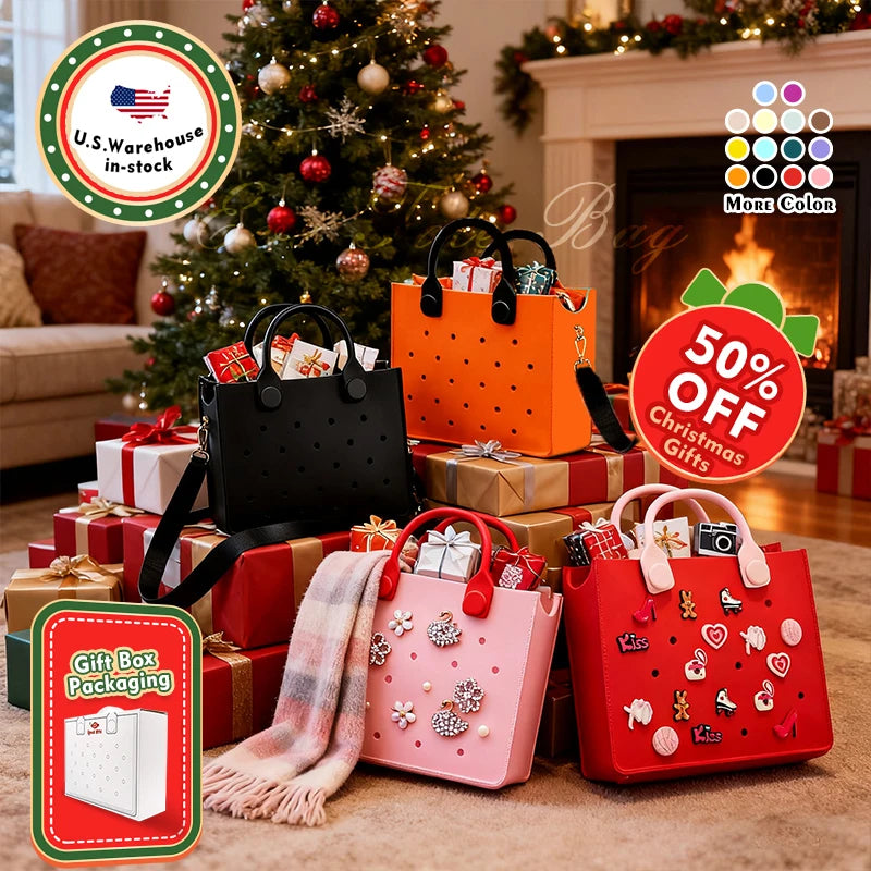Wholesale Christmas EVA Tote Bag Colorful Waterproof Handbag with Punch Holes for Women Gift Holiday Christmas Cute Tote Bags