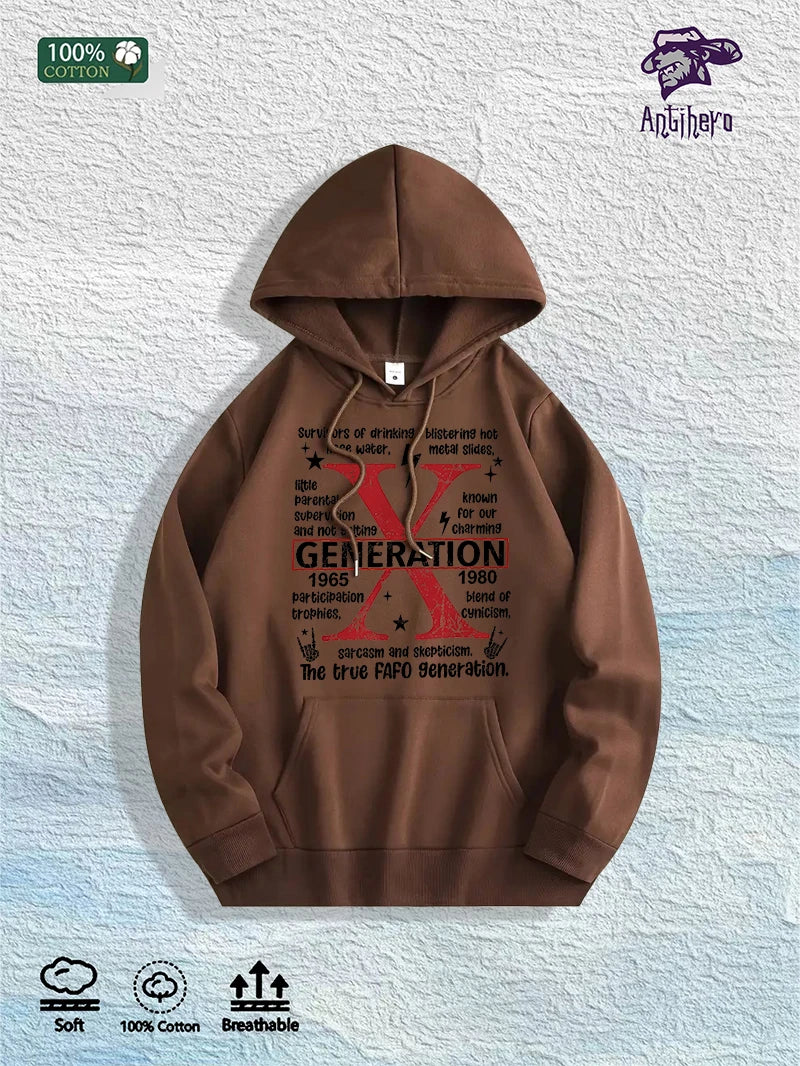 US Local Warehouse: 100% Cotton "Generation X 1965-1980" Graphic Hoodie, 7 Colors