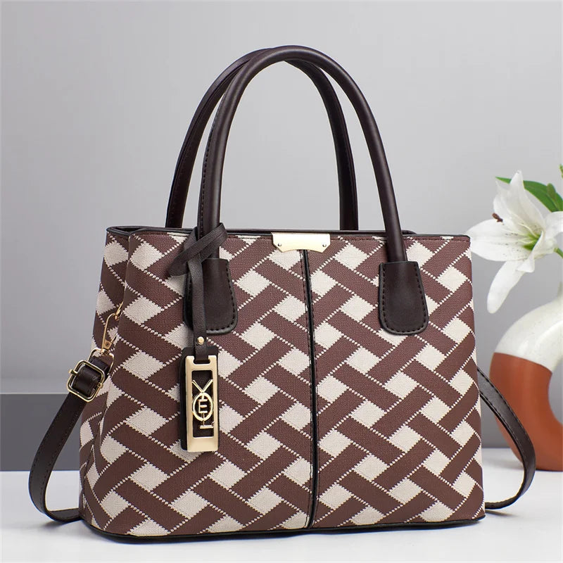 2025 Womens  Luxury Set Bags Light Simple Business Type Bag Checkered Dark Grain Retro Texture Handbags
