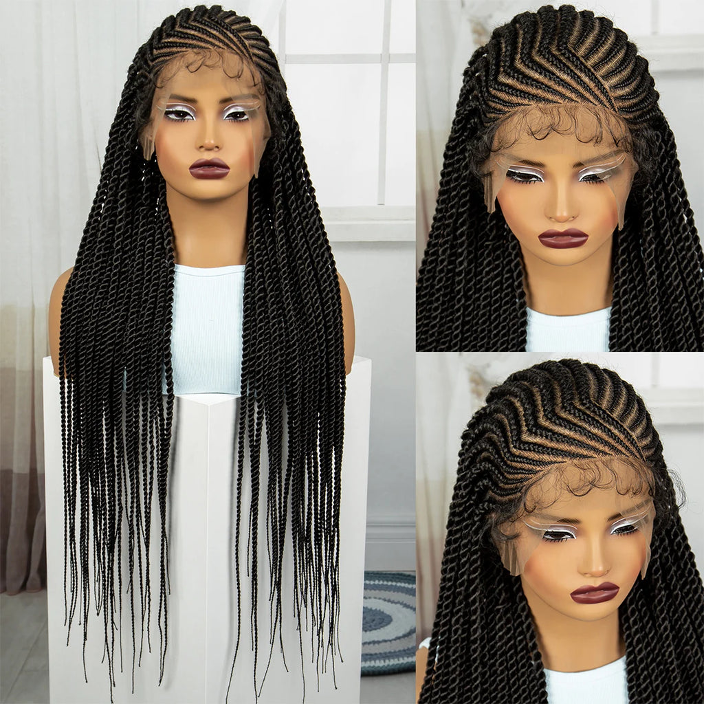 MALAIKA Hair  HD Full Lace Cornrow Braided Wigs for Women Box Braid Wig With Baby Hair Back Knotless