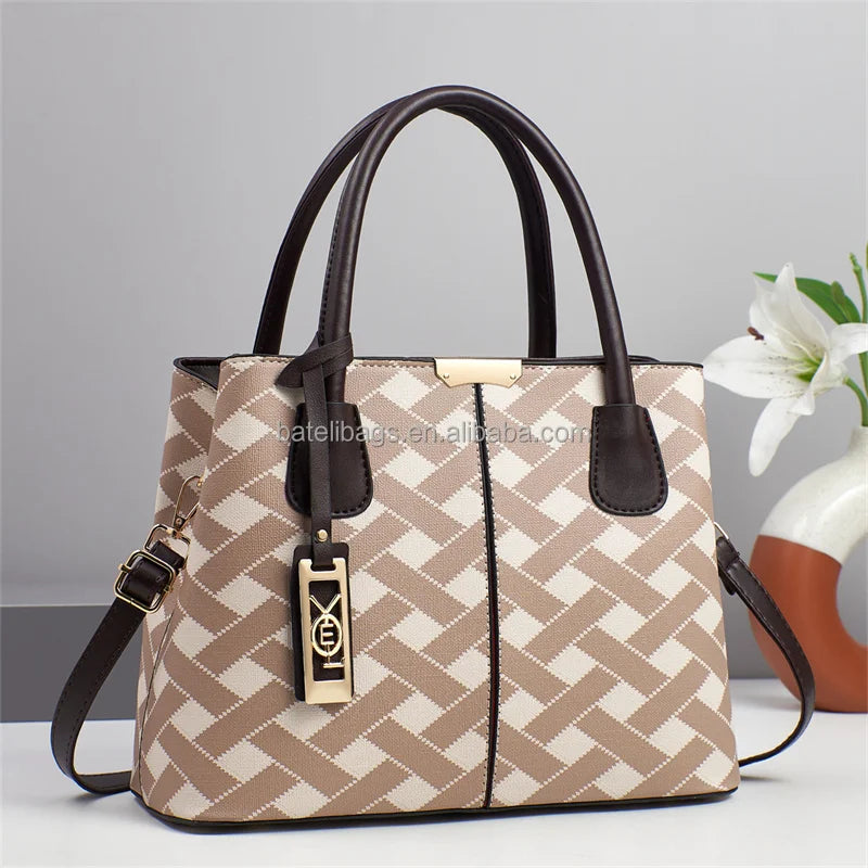 2025 Womens  Luxury Set Bags Light Simple Business Type Bag Checkered Dark Grain Retro Texture Handbags