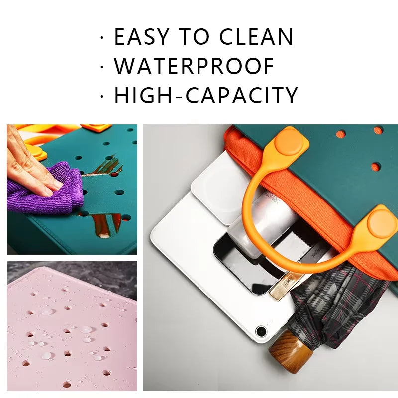 Wholesale Christmas EVA Tote Bag Colorful Waterproof Handbag with Punch Holes for Women Gift Holiday Christmas Cute Tote Bags