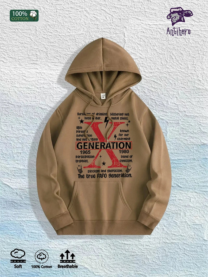 US Local Warehouse: 100% Cotton "Generation X 1965-1980" Graphic Hoodie, 7 Colors