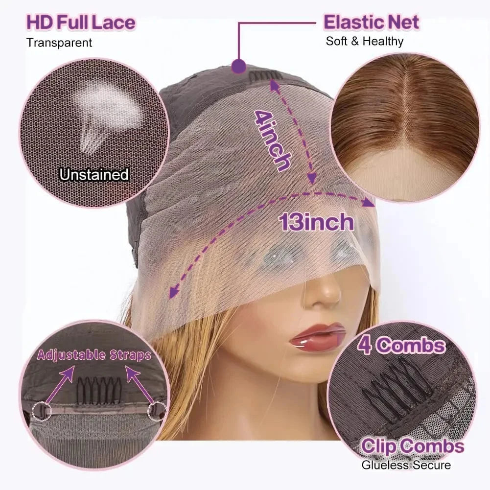 100% Virgin Brazilian Remy Blonde for Piano Color French Lace Front Wigs Long Length Small Cap Size Glueless Baby Hair