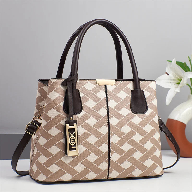 2025 Womens  Luxury Set Bags Light Simple Business Type Bag Checkered Dark Grain Retro Texture Handbags