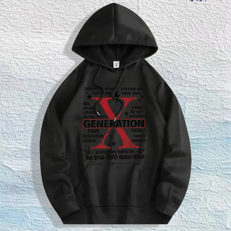 US Local Warehouse: 100% Cotton "Generation X 1965-1980" Graphic Hoodie, 7 Colors