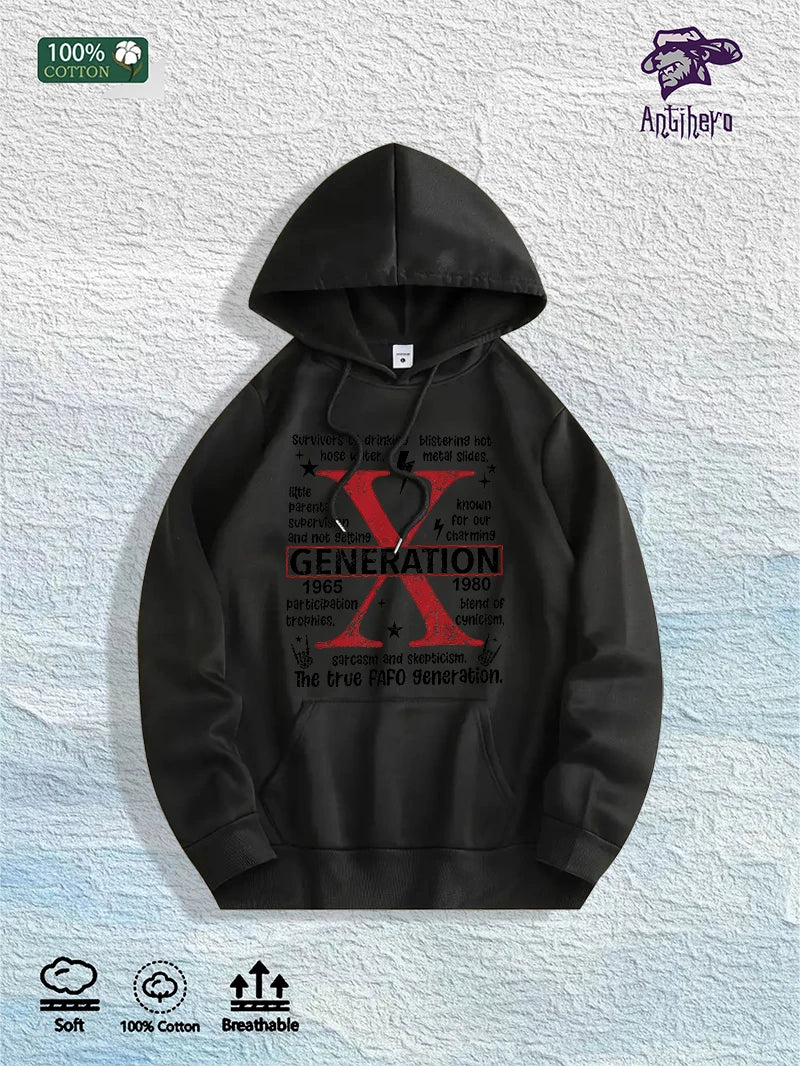 US Local Warehouse: 100% Cotton "Generation X 1965-1980" Graphic Hoodie, 7 Colors