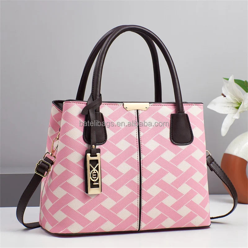 2025 Womens  Luxury Set Bags Light Simple Business Type Bag Checkered Dark Grain Retro Texture Handbags