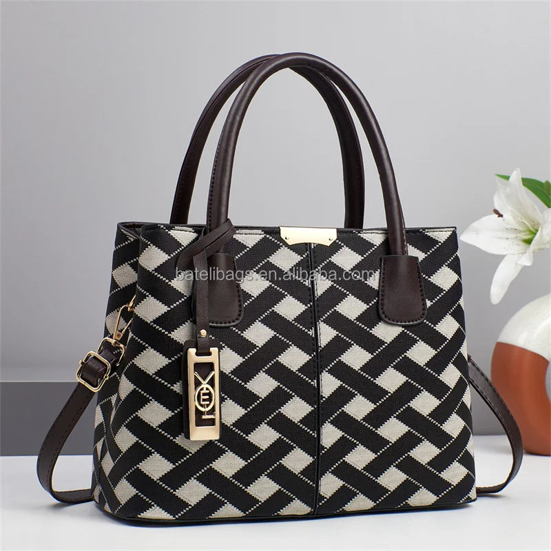 2025 Womens  Luxury Set Bags Light Simple Business Type Bag Checkered Dark Grain Retro Texture Handbags