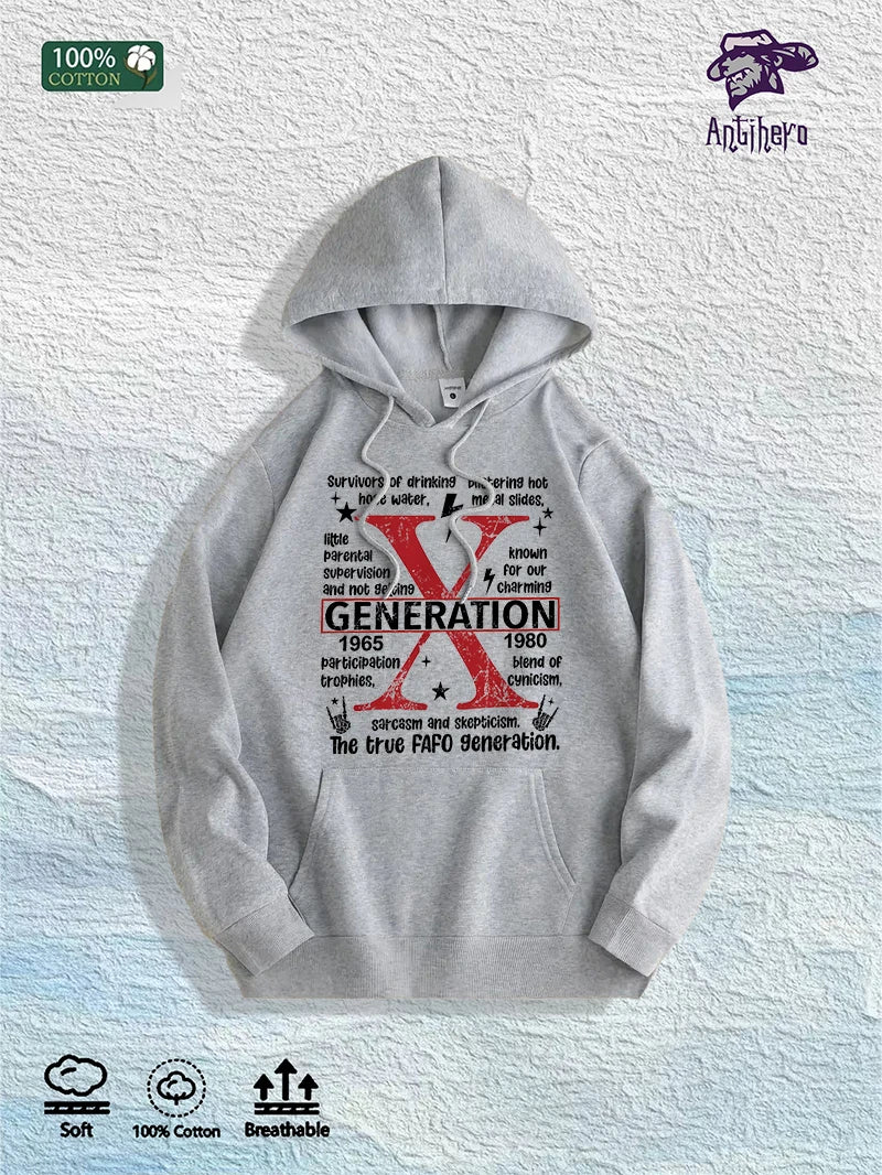 US Local Warehouse: 100% Cotton "Generation X 1965-1980" Graphic Hoodie, 7 Colors