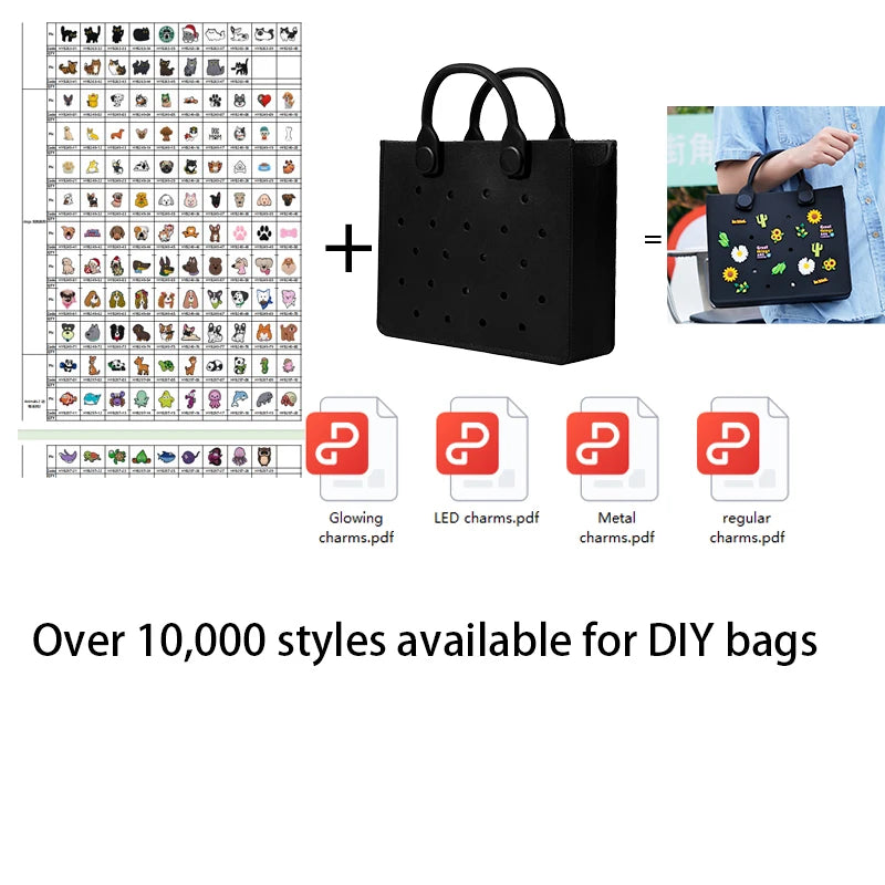 USA Stock Modern EVA DIY Decor Tote Bag with Punch Holes for Women Daily Carry Fashion Charm Style Clog Charm Handbags