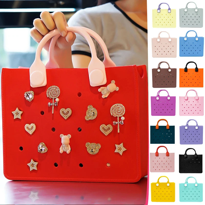 USA Stock Modern EVA DIY Decor Tote Bag with Punch Holes for Women Daily Carry Fashion Charm Style Clog Charm Handbags