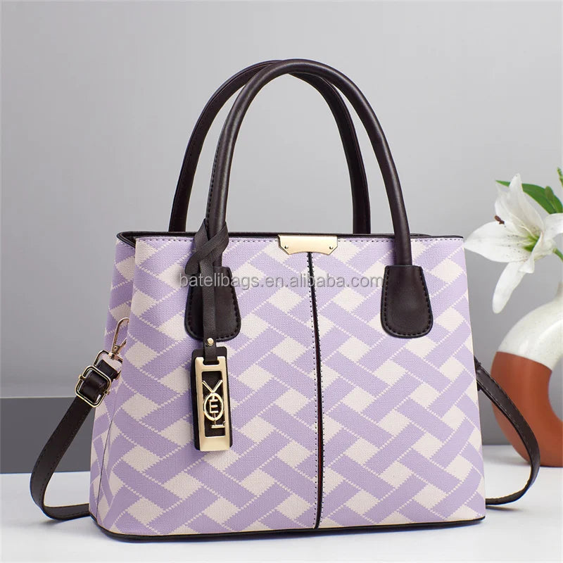 2025 Womens  Luxury Set Bags Light Simple Business Type Bag Checkered Dark Grain Retro Texture Handbags